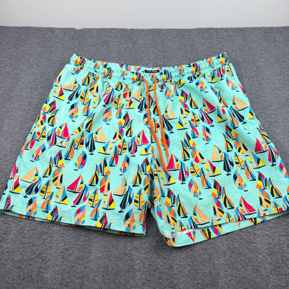 Club Room Swim Trunks Men's XXL Aqua Sailboat Print Drawstring Mesh Lined Shorts